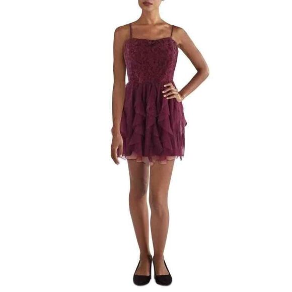 NWT Speechless Womens Wine Sleeveless Lace Bodice Cocktail Dress Size Juniors 9 - Picture 2 of 4